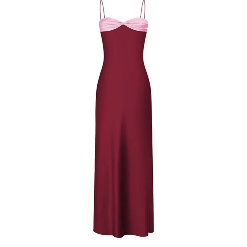 Red and Pink Maxi Dress with Spaghetti Straps